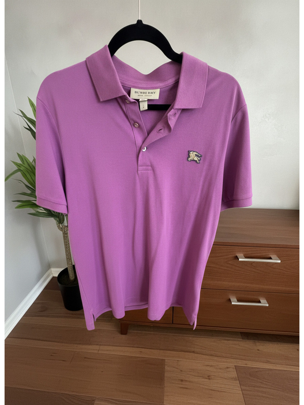 Burberry Polo Gold Logo Rare 100% Tag Gold L